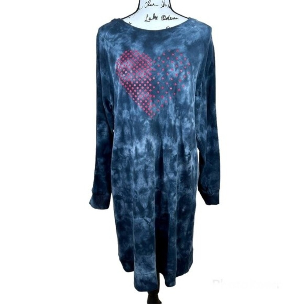 Tommy Hilfiger Blue Tie Dye Red Heart Side Stripe Sweatshirt Dress size L baddie